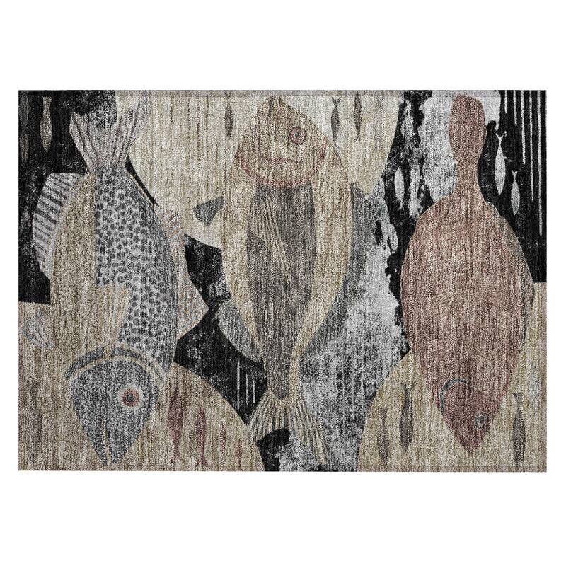 Machine Washable Indoor/ Outdoor Modern Fish Chantille Rug