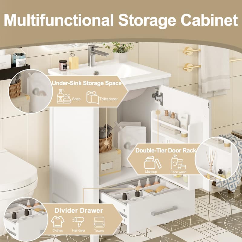 GDFStudio - Aurora Wood & Ceramic Bathroom Vanity Set with Sink and Divided Drawers