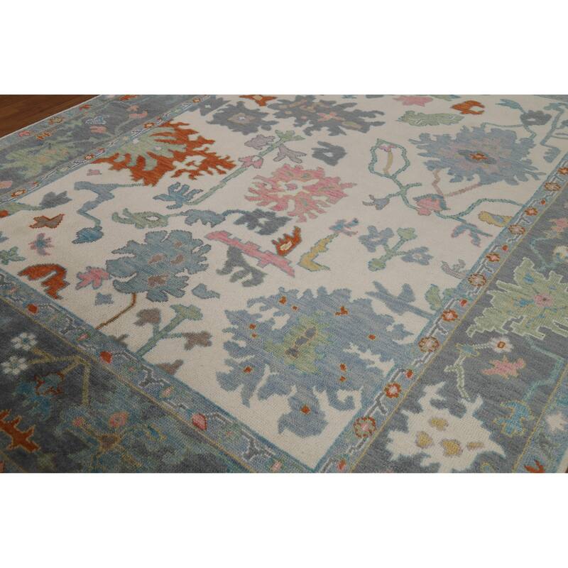 Ivory Oushak Indian Area Rug Hand-Knotted Wool Carpet - 7'9" x 10'3"