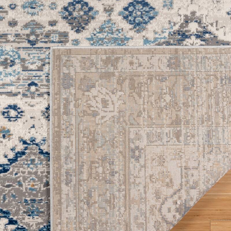 Gertmenian Baku Gray/Beige/Blue/Ivory Polyester/Polypropylene Soft Plush Area Rug Collection