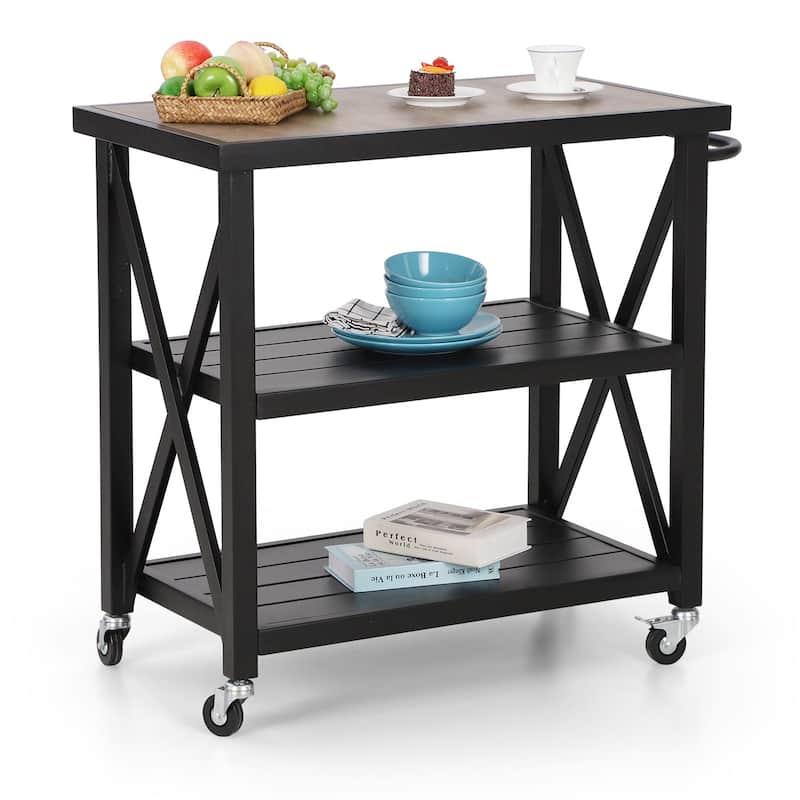 Sophia & William Black Steel Outdoor Kitchen Prep Station with Shelving - N/A