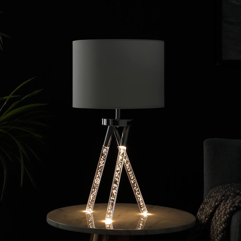 26.25 In. Mid Century Birgit LED Tapered Silver Metal Table Lamp