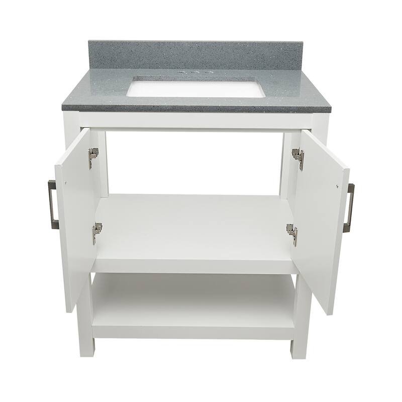 Taos 31" Bathroom Vanity with Cultured Marble Vanity Top Sink in White with White Basin