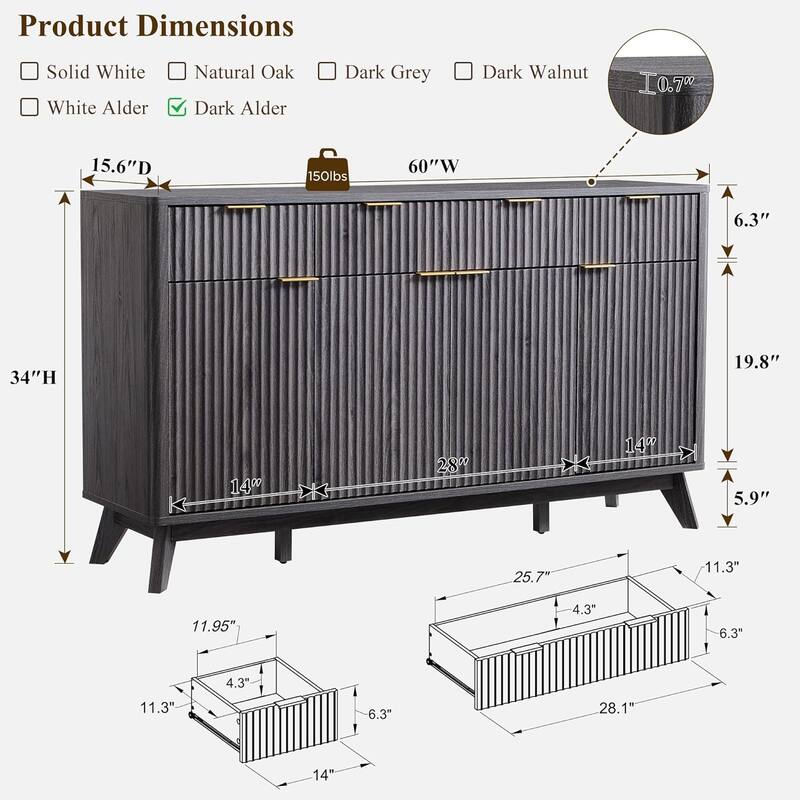 Modern Fluted Buffet Sideboard Cabinet, Buffet Table Coffee/Wine Bar