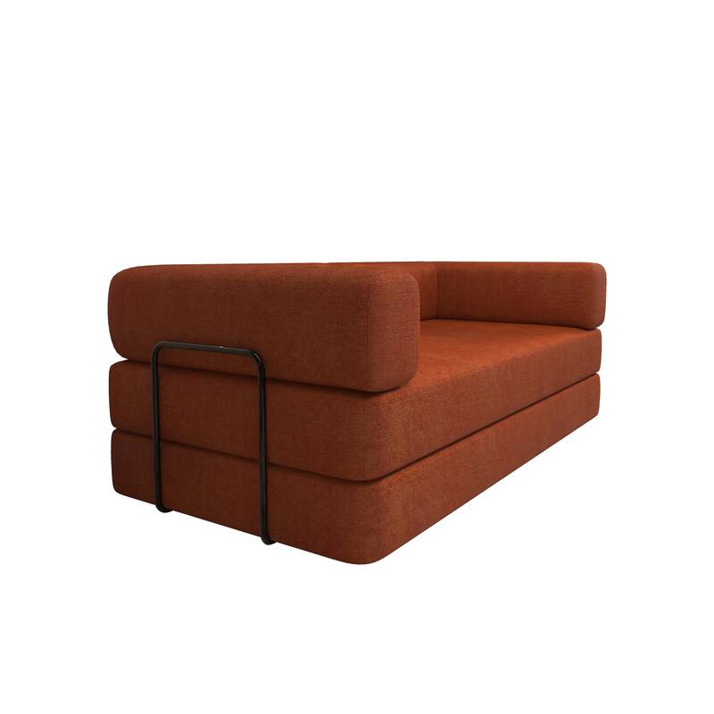 Convertible Floor Sleeper Sofa with Plush Pillows, Mattress Lounge Loveseat, Folding Sofa Bed with Adjustable Armrests