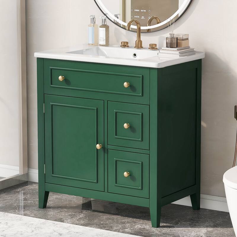 30 in. W x 18.3 in. D x 32.5 in. H Freestanding Bath Vanity Cabinet with Ceramic Sink Top - Green