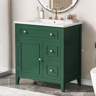 30 in. W x 18.3 in. D x 32.5 in. H Freestanding Bath Vanity Cabinet with Ceramic Sink Top