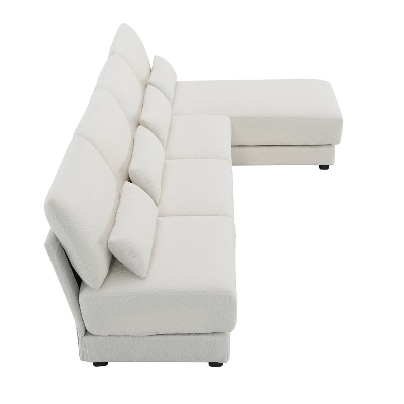 120" L-Shaped 4 Seater Sectional Sofa with Reversible Chaise and 4 Waist Pillow, Armless Design for Space-Saving Comfort