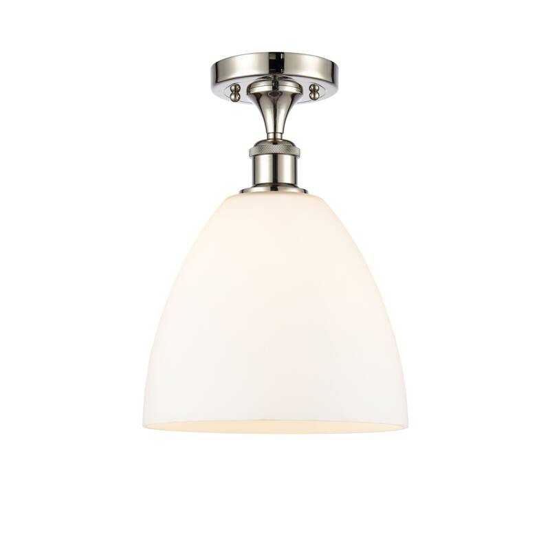 Innovations Lighting Bristol Glass - 1 Light 9" Semi-Flush Mount - Polished Nickel/Matte White