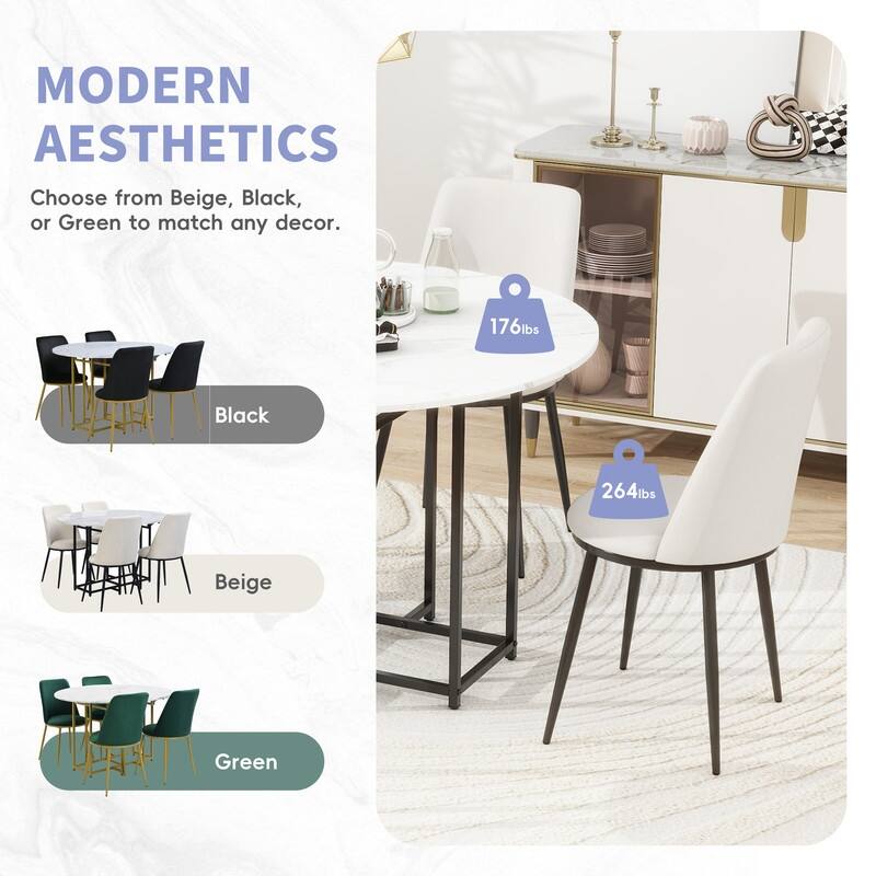 Space-Saving 5-Piece Extendable Kitchen Dining Table Set for Small Spaces - Round Faux Marble Top with Golden Frame