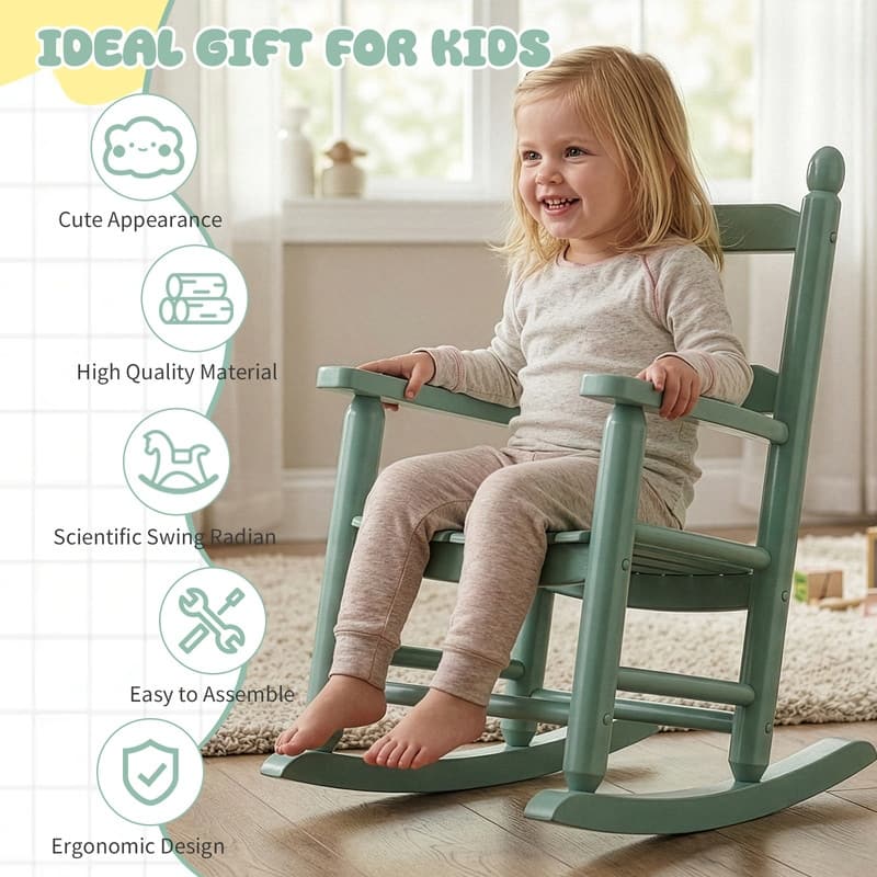 16 In. Kids Classic Solid Poplar Wood Rocking Chair, Egg-Shaped Seat For Ages 2–5 - 9' x 12'