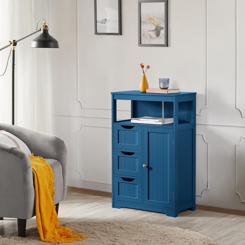 Yaheetech Bathroom Floor Cabinet Bedroom Cabinet Storage Organizer - Navy Blue