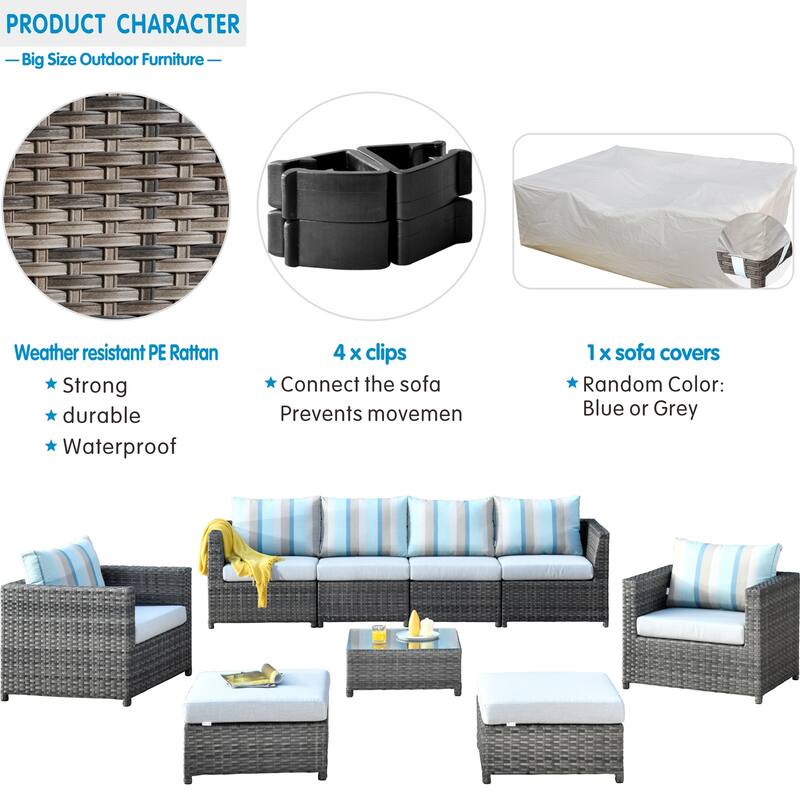OVIOS Patio Furniture Deep Seat Wicker 9-piece Set