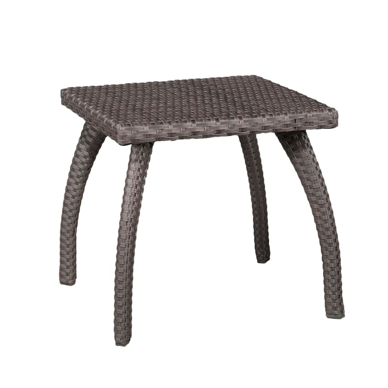 Honi Side End Table, Square 19 Inch Brown Outdoor Rattan, Iron, Curved Legs