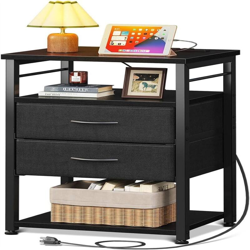 Night Stand with Charging Station - Black