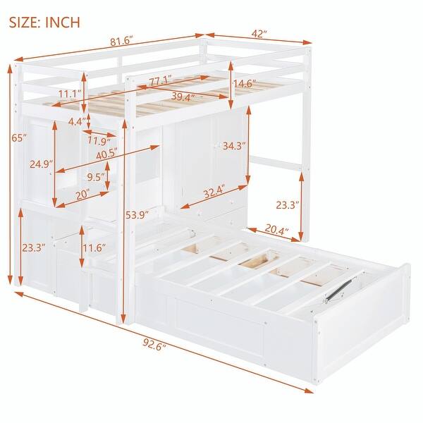 dimension image slide 2 of 4, Twin Bunk Bed with Lift & Storage - Clothing Organizer, Spacious Drawers, Shelving - Ideal for Kids & Teens