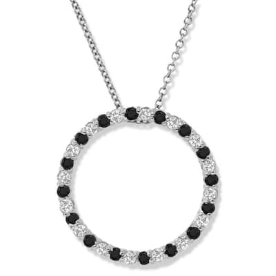 .55CT Black & White Diamond White Gold Circle Pendant