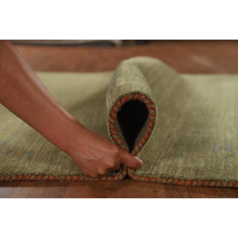Hand Knotted Oriental 100% Wool Carpet Tribal Tribal Green Gabbeh Area Rug - 7' 7'' X 4' 11''