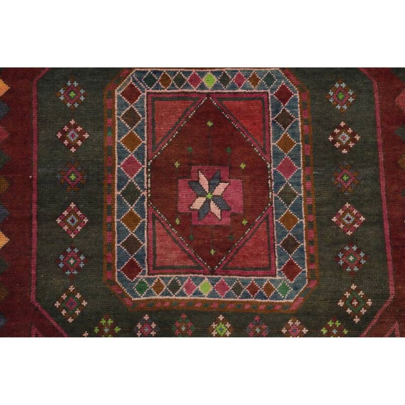 Hand Knotted Oriental 100% Wool Carpet Traditional Tribal Red Ardebil Runner Rug - 12' 11'' X 3' 8''