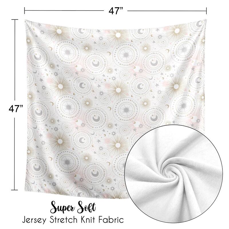Star and Moon Collection Girl Baby Swaddle Receiving Blanket - Blush Pink, Gold, and Grey Celestial