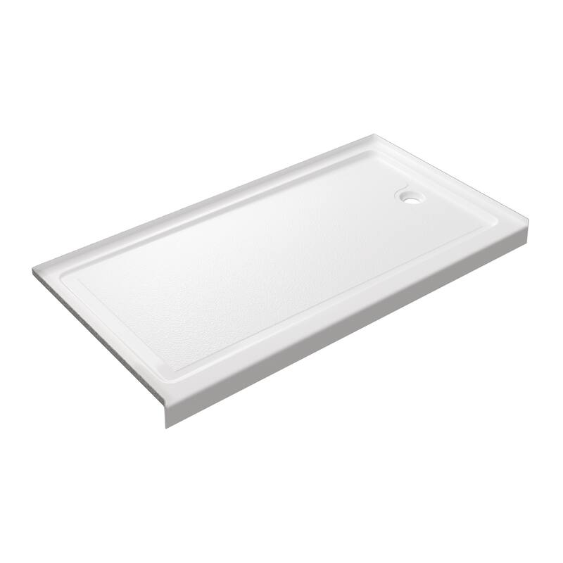 Slip-resistant Acrylic ShowerPan with Raised Edges 60-in Long x 32-in Wide Right White