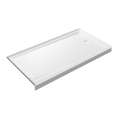 Slip-resistant Acrylic ShowerPan with Raised Edges 60-in Long x 32-in Wide Right White