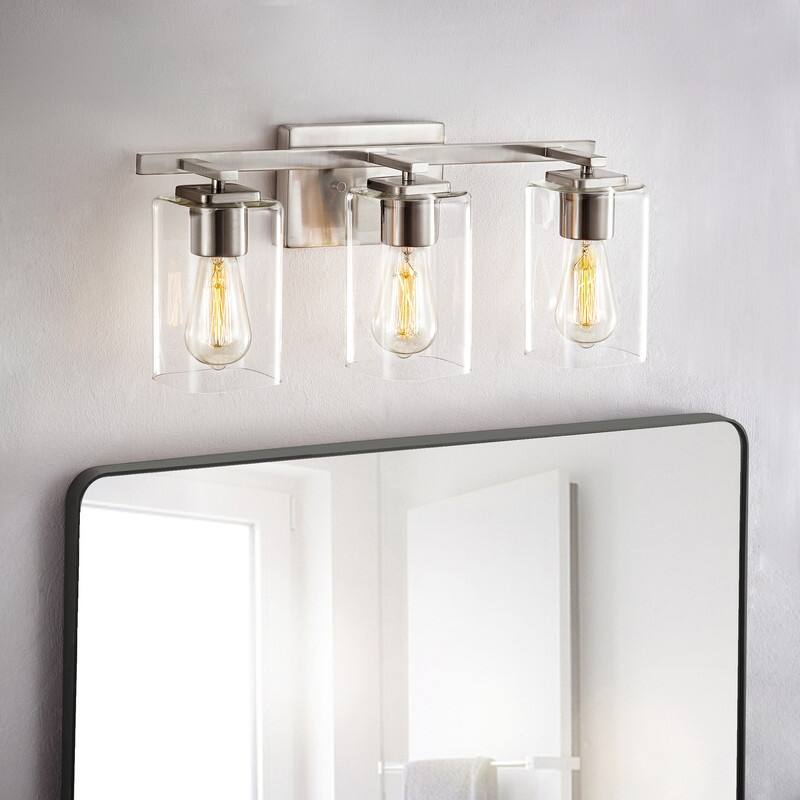 KAWOTI 20.75in. 3-light Bathroom Vanity Light with Square Glass - Brushed Nickel