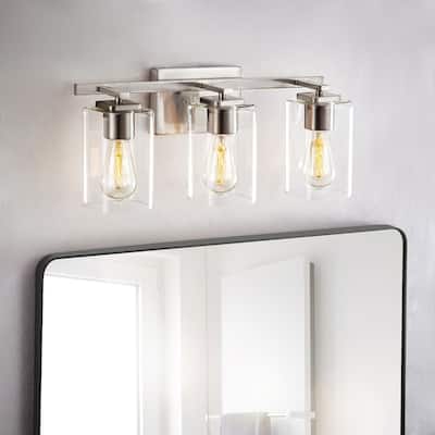 KAWOTI 20.75in. 3-light Brushed Nickel Glass Bathroom Vanity Light