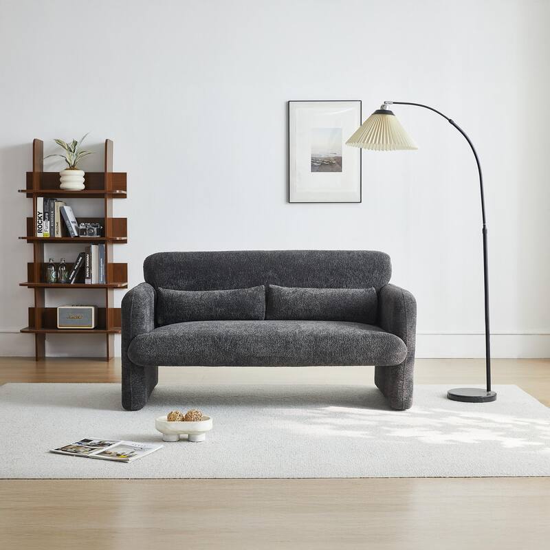 Stylish Velvet 2 Seat Sofa Accent Sofa with Lumbar Pillow, Loveseat Sofa Couch with Wood Frame for Living Room - Dark Gray