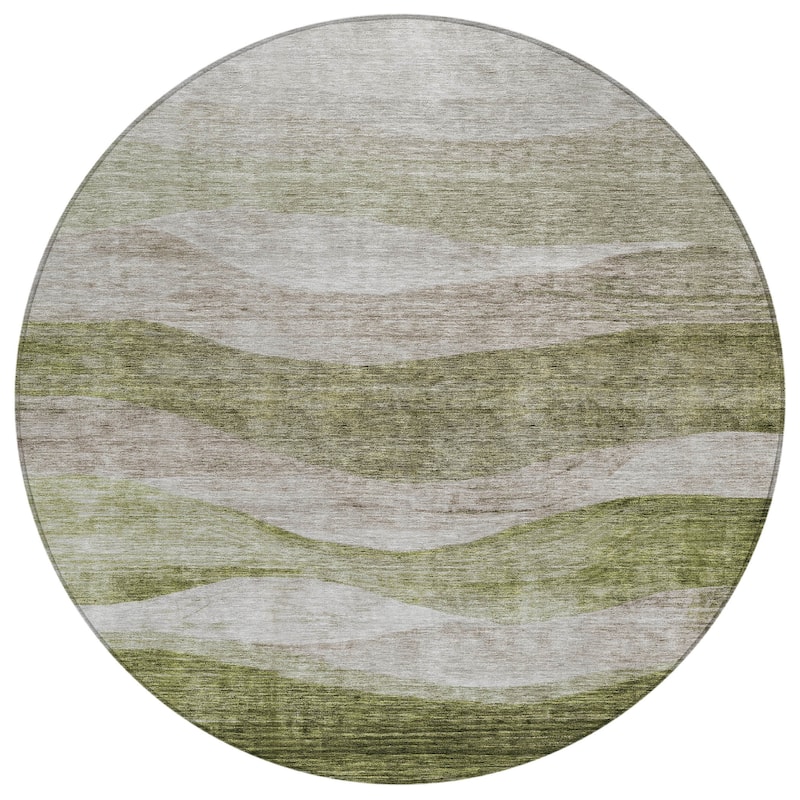 Machine Washable Indoor/ Outdoor Contemporary Waves Chantille Rug