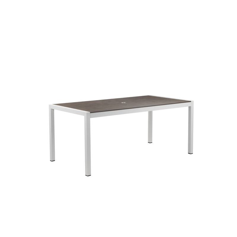 Fifi 71 Inch Outdoor Dining Table, Gray Polyresin Top, White Aluminum Frame - White - Aluminum