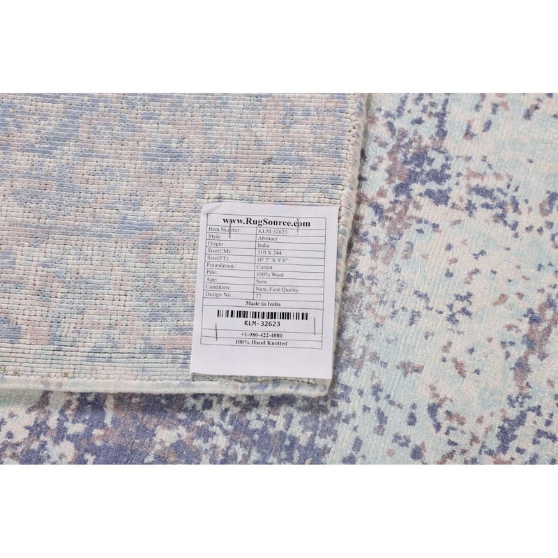Contemporary Abstract Area Rug Handmade Blue Wool Carpet - 8'0" X 10'2"