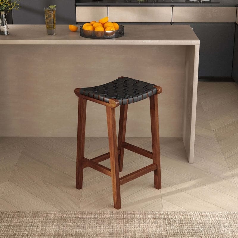 James Mid-Century Modern Genuine Leather Bar Stool