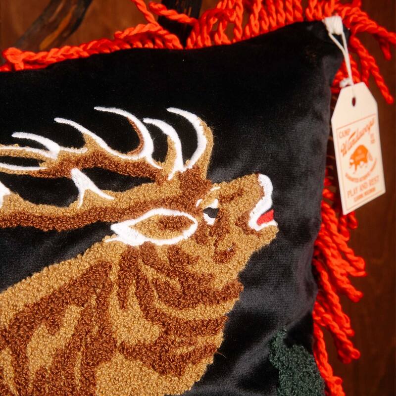 Camp Wandawega Elk Needle-Punch Fringed Pillow - 18" Square