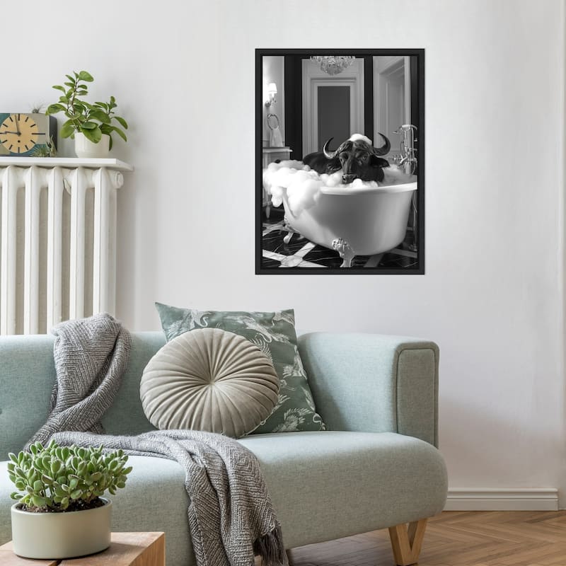 Rub a Dub Buffalo by Niky Rahner Framed Canvas Wall Art