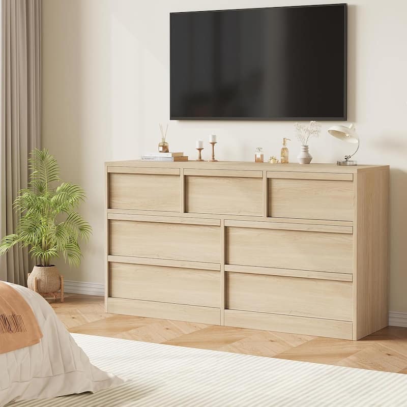 Modern Double Dresser Organizer with Large Storage, Wooden Chest of Drawers