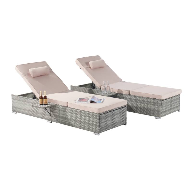 Set of 2 Outdoor Rattan Chaise Lounge with Adjustable Backrest