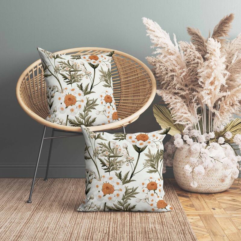Millefolium Harmony Faux Suede Reversible Throw Pillow White and Olive