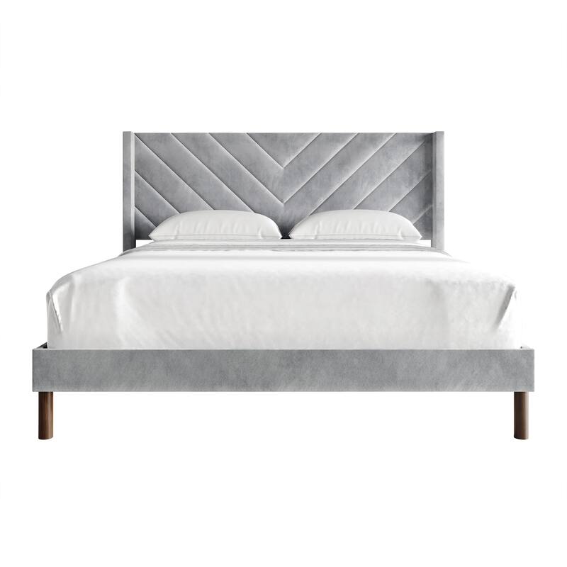 CraftPorch Shabby Chic Velvet Upholstered Bed - Silvey Grey - Twin