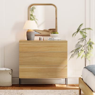 Modern Wood 3-Drawer Dresser With Reeded Design, Minimalist Dresser Organizer Storage