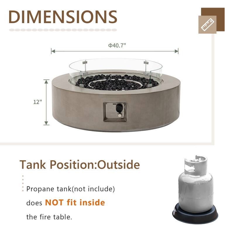 COSIEST Outdoor 41''Round Concrete Fire Pit Table with Wind Guard