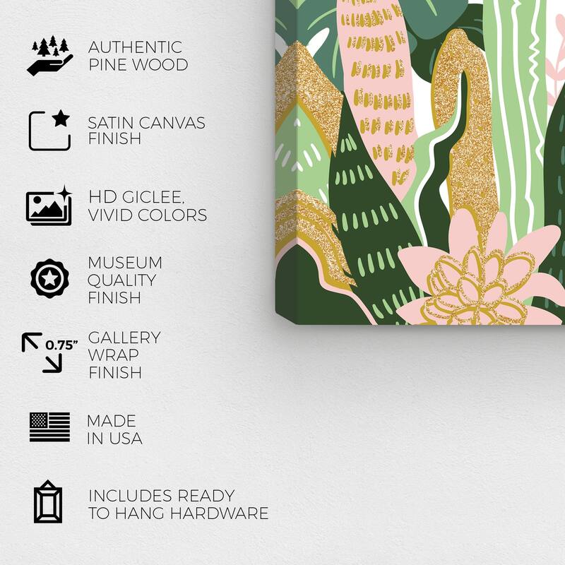 Wynwood Studio Canvas Floral and Botanical Bloom Where you are planted Green and Pastel Pink Tropical Wall Art Canvas Print
