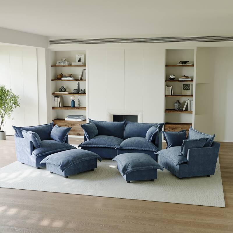 6 Piece Oversized Chenille Comfy Cloud Modular Sectional Sofa Set