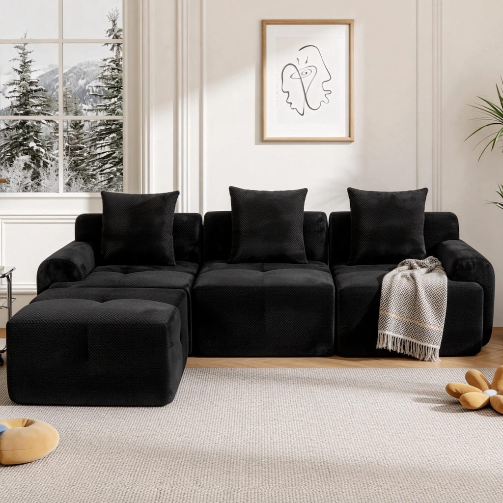 104" L-Shaped Sectional Sofa with Ottoman, No Assembly Required