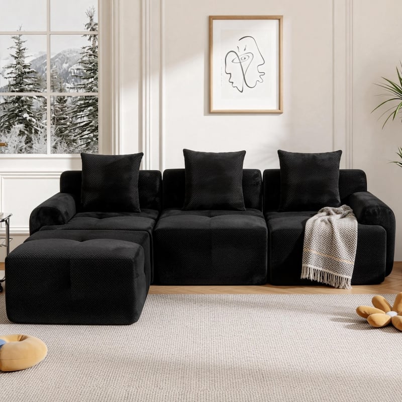 104" L-Shaped Sectional Sofa with Ottoman, No Assembly Required - Black