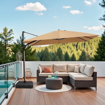 9 x 12 ft Outdoor Patio Cantilever Offset Umbrella with Heavy Duty Sand Water Fillable Base