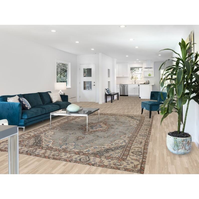 Hand Knotted Oriental 100% Wool Carpet Traditional Medallion Greys & Charcoal Tabriz Area Rug - 10' 9'' X 7' 2''