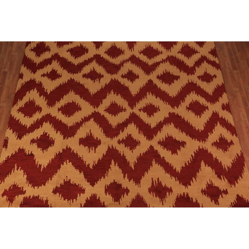 Hand Knotted Oriental 100% Wool Carpet Modern Geometric Red Moroccan Area Rug - 13' 10'' X 10' 0''