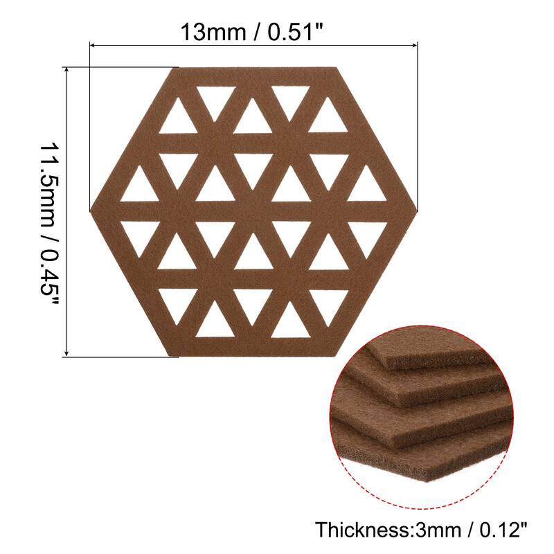 Felt Coasters, Hexagonal Pad Coaster for Drink Cup Pot Bowl Vase - Brown