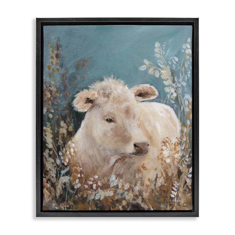 Stupell Soft Cattle Amongst Florals Framed Floater Canvas Wall Art Design By Amanda Hilburn - 25 x 31 - Black